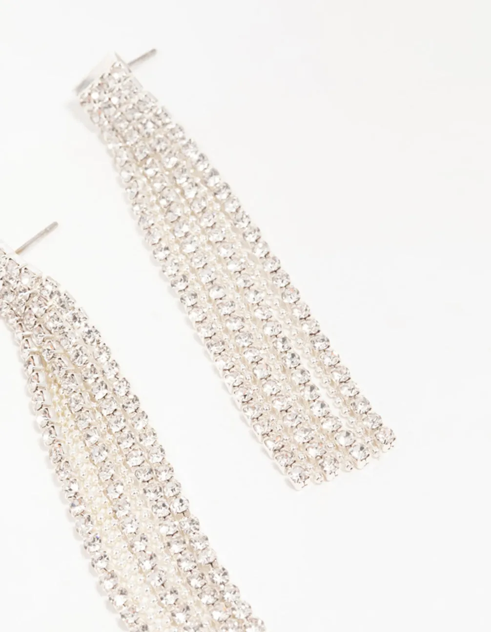 Silver Diamante Chain Tassel Drop Earrings