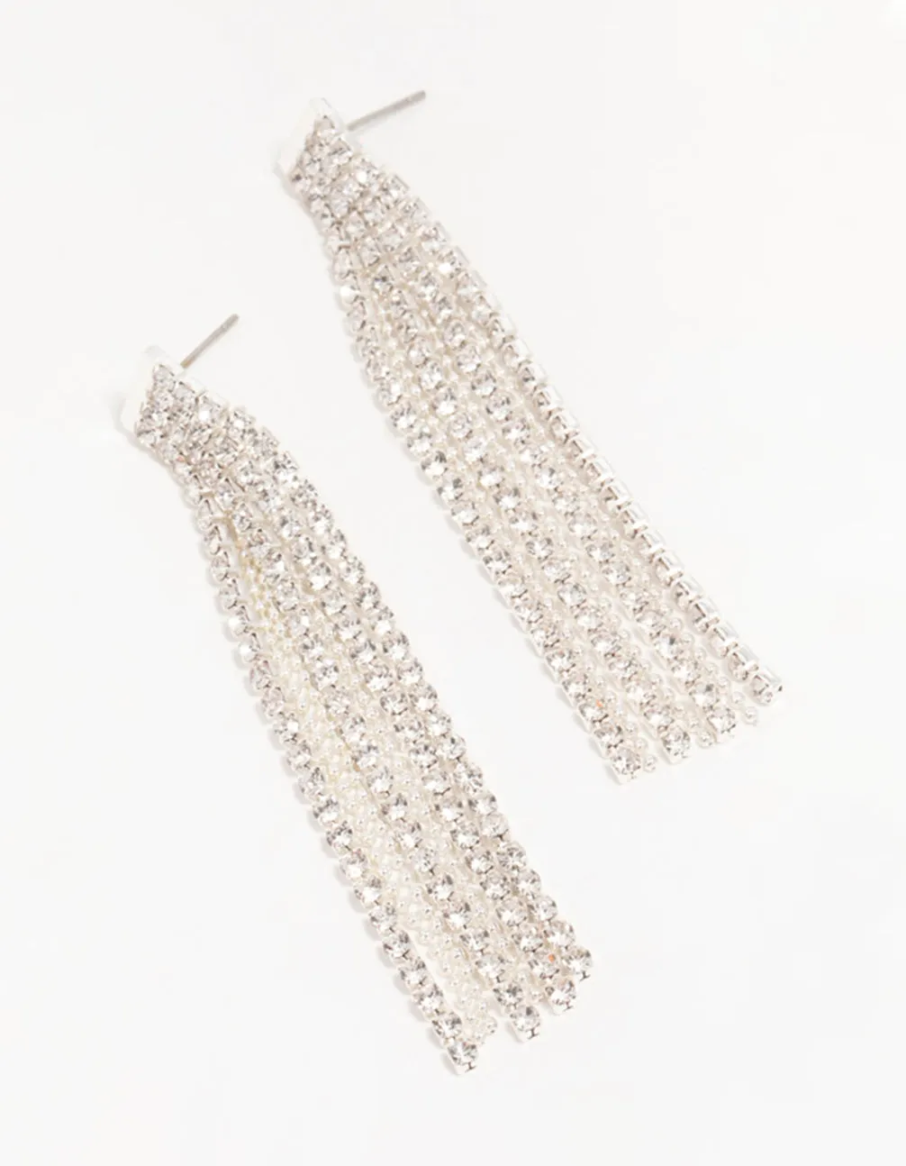 Silver Diamante Chain Tassel Drop Earrings
