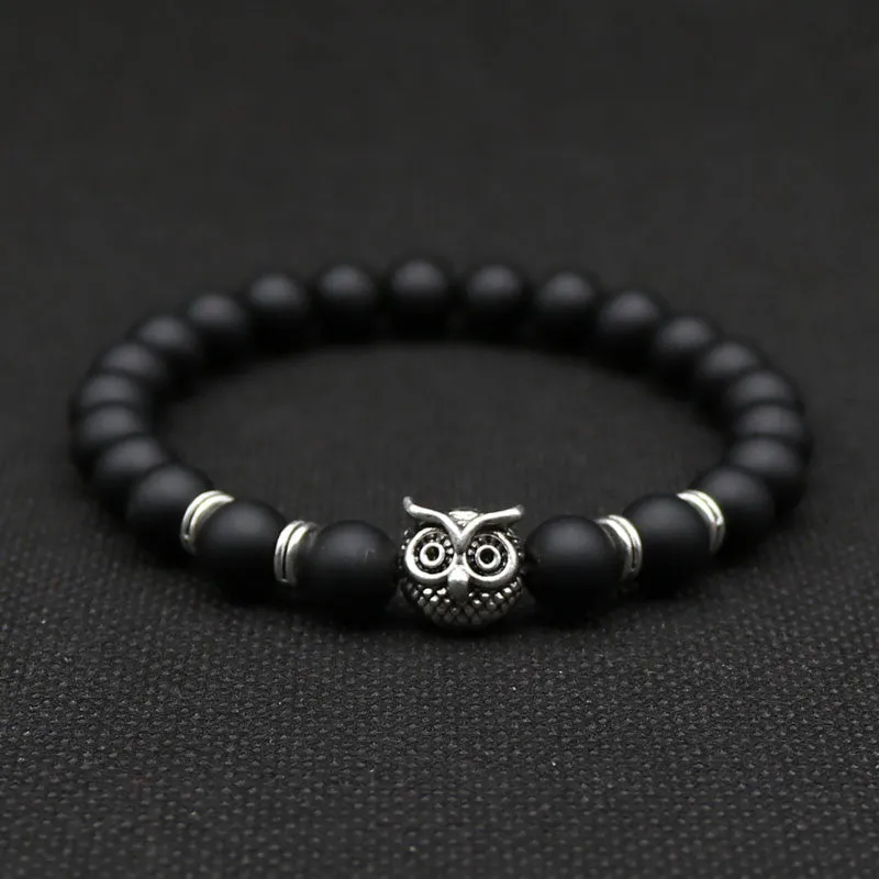 Silver Gold Owl Head Stone Lava Beads Bracelets