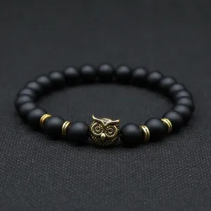 Silver Gold Owl Head Stone Lava Beads Bracelets