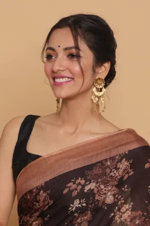 Silver Gold Plated Flower Citrine Tassel Earrings