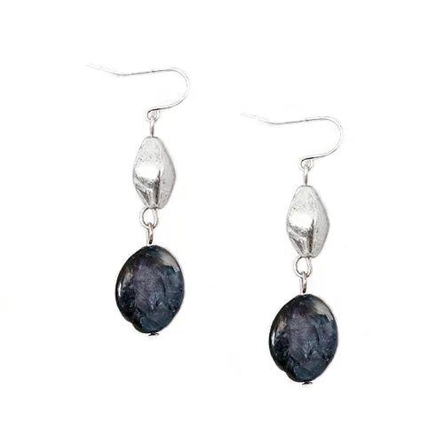 SILVER-GRAY MOTHER OF PEARL EARRINGS  #SE29285_S-GREY (BC13)