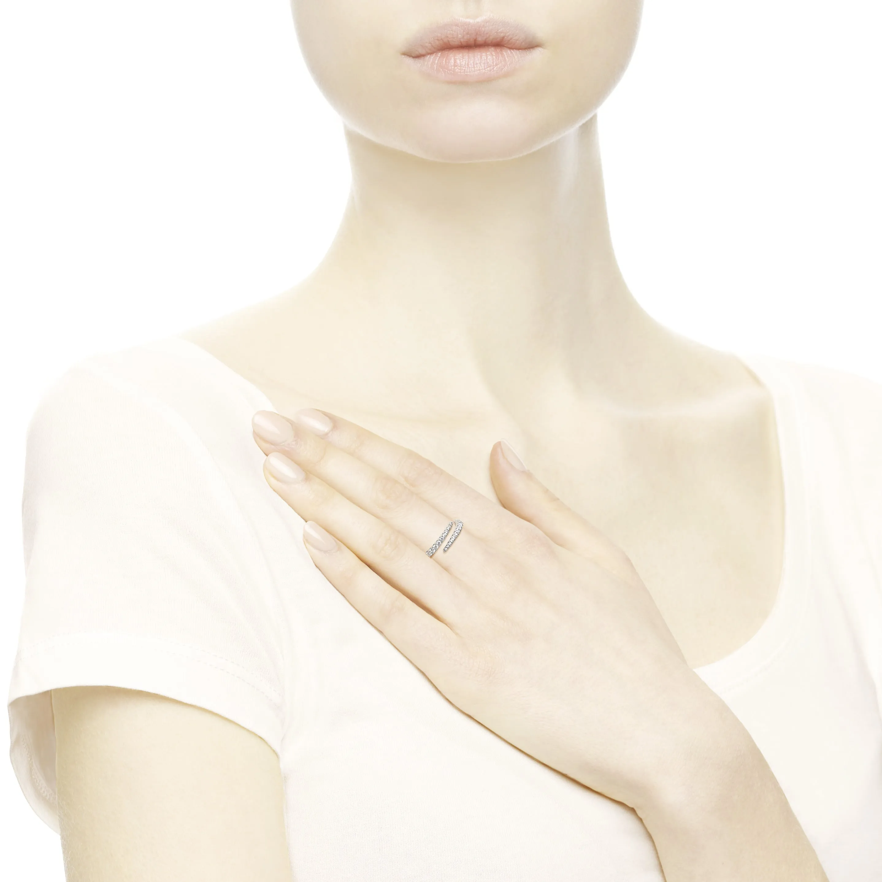 Silver open ring with clear cubic zirconia