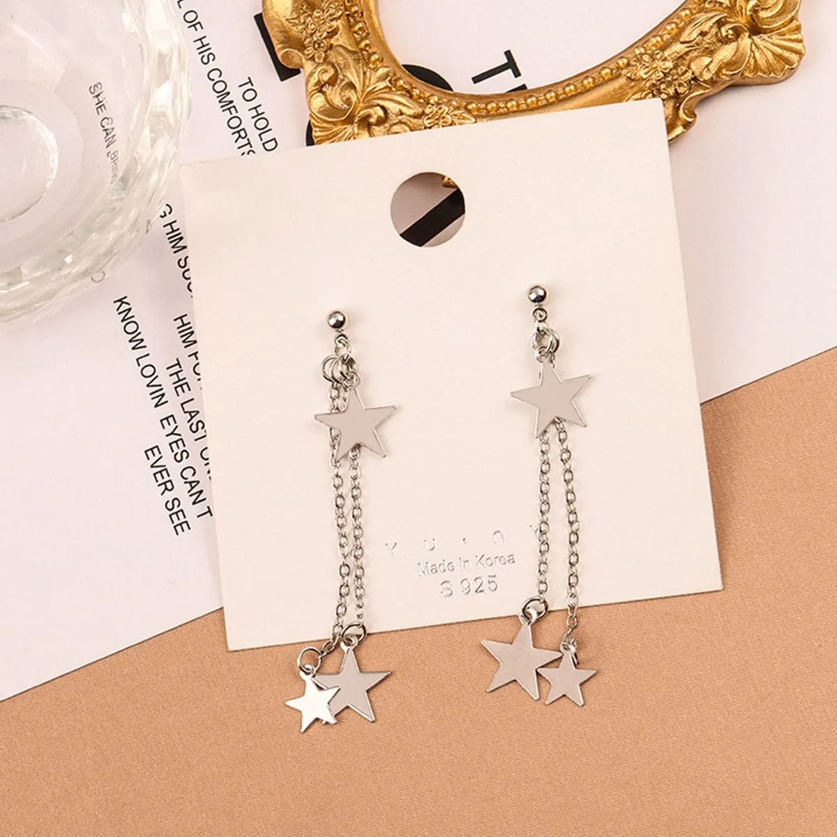 Silver-Plated Star Tassel Drop Earrings