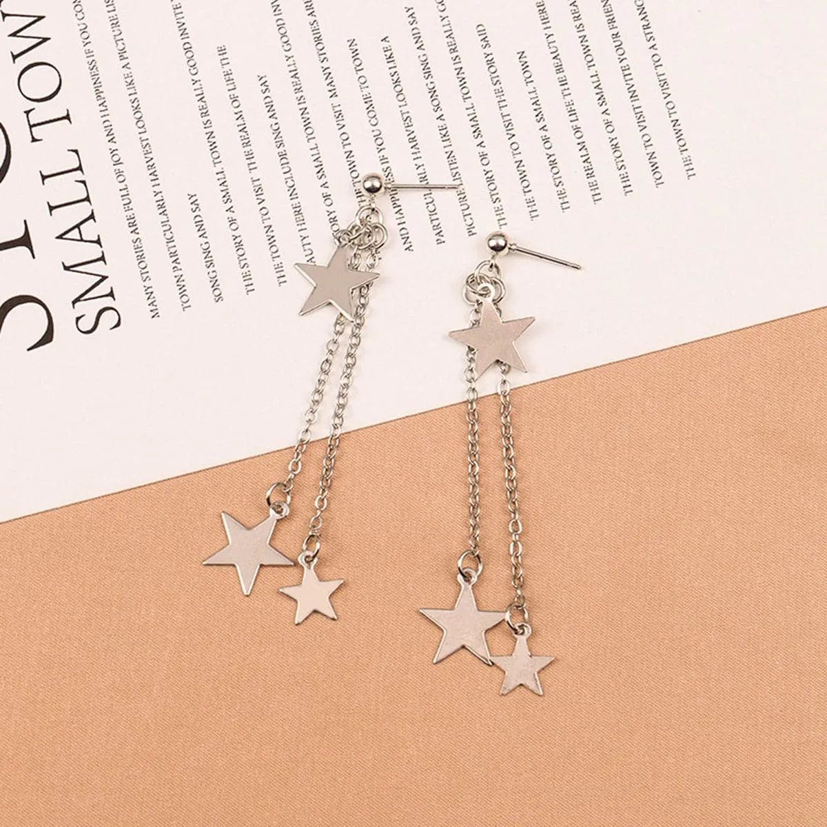 Silver-Plated Star Tassel Drop Earrings