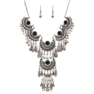 Silver Plated Tassel Earrings and Necklace Set