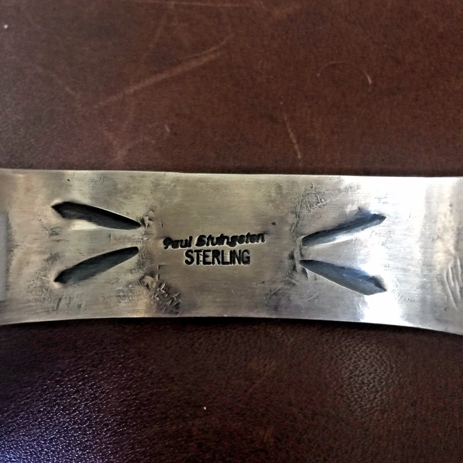 Silver Stamp Handmade Carico Lake Turquoise Bracelet Signed by Paul Livingston