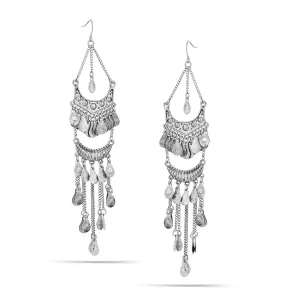 SILVER TEARDROP TASSEL  EARRINGS #SQ2453S (AE10)