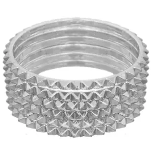 Silver Two-Tone Spike Stacked Bracelet