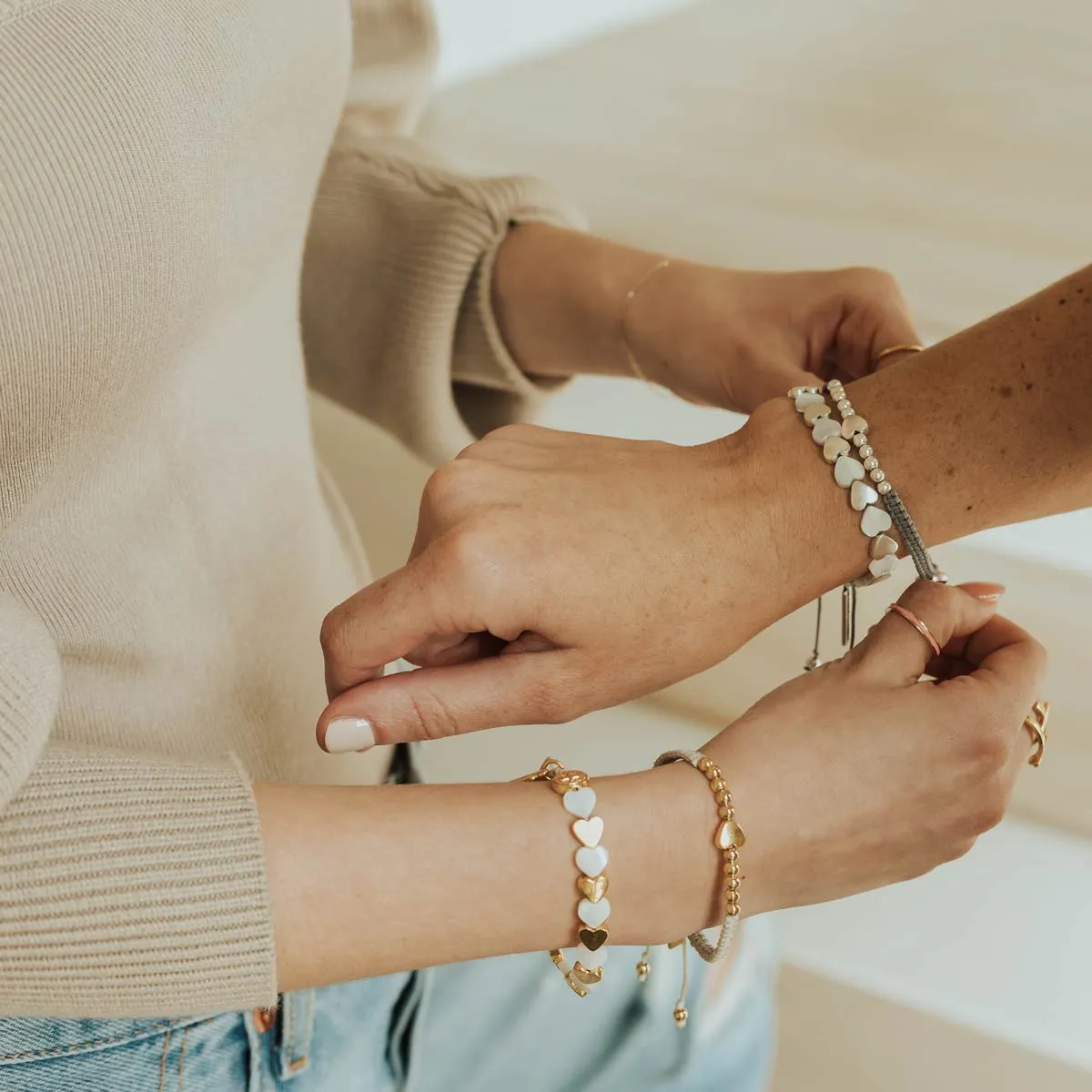 Sisters of the Heart Beaded Bracelet/Silver