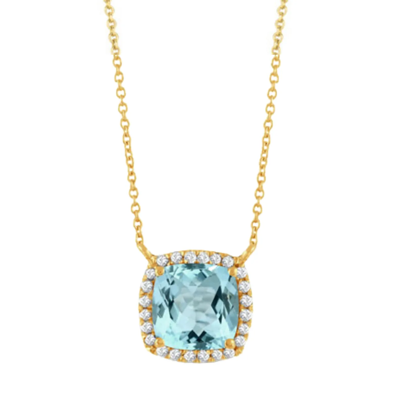 Sky Blue 18K Yellow Gold Blue Topaz Diamond Halo Pendant Necklace