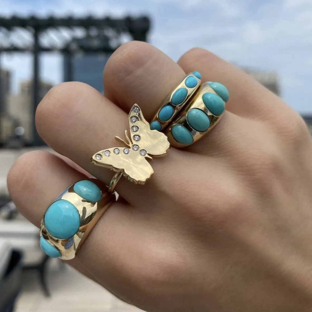 Sleeping Beauty Skinny Turquoise Dome Ring