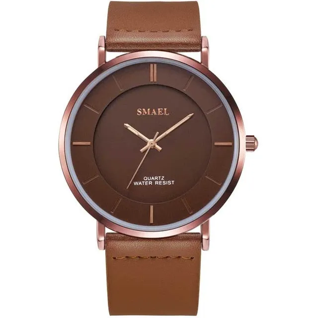 SMAEL Fashion 8MM Ultra-thin Mens Watches Leather Strap Simple style Business Men Waterproof Watch Male Clock Relogio Masculino
