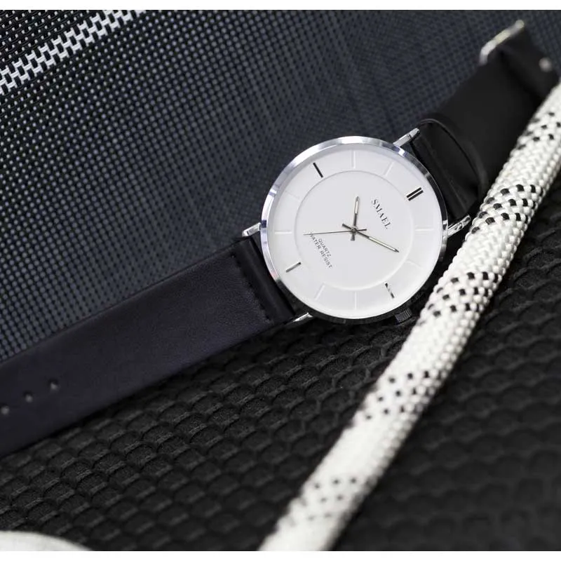 SMAEL Fashion 8MM Ultra-thin Mens Watches Leather Strap Simple style Business Men Waterproof Watch Male Clock Relogio Masculino