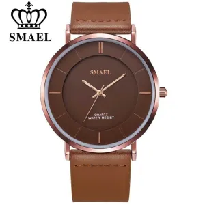 SMAEL Fashion 8MM Ultra-thin Mens Watches Leather Strap Simple style Business Men Waterproof Watch Male Clock Relogio Masculino