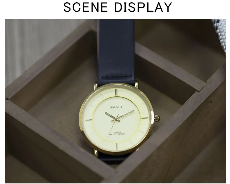 SMAEL Fashion 8MM Ultra-thin Mens Watches Leather Strap Simple style Business Men Waterproof Watch Male Clock Relogio Masculino