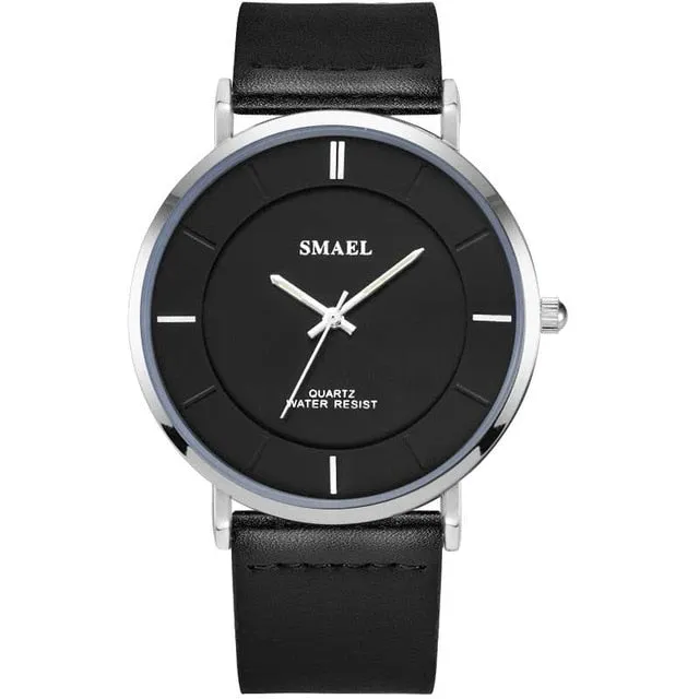 SMAEL Fashion 8MM Ultra-thin Mens Watches Leather Strap Simple style Business Men Waterproof Watch Male Clock Relogio Masculino