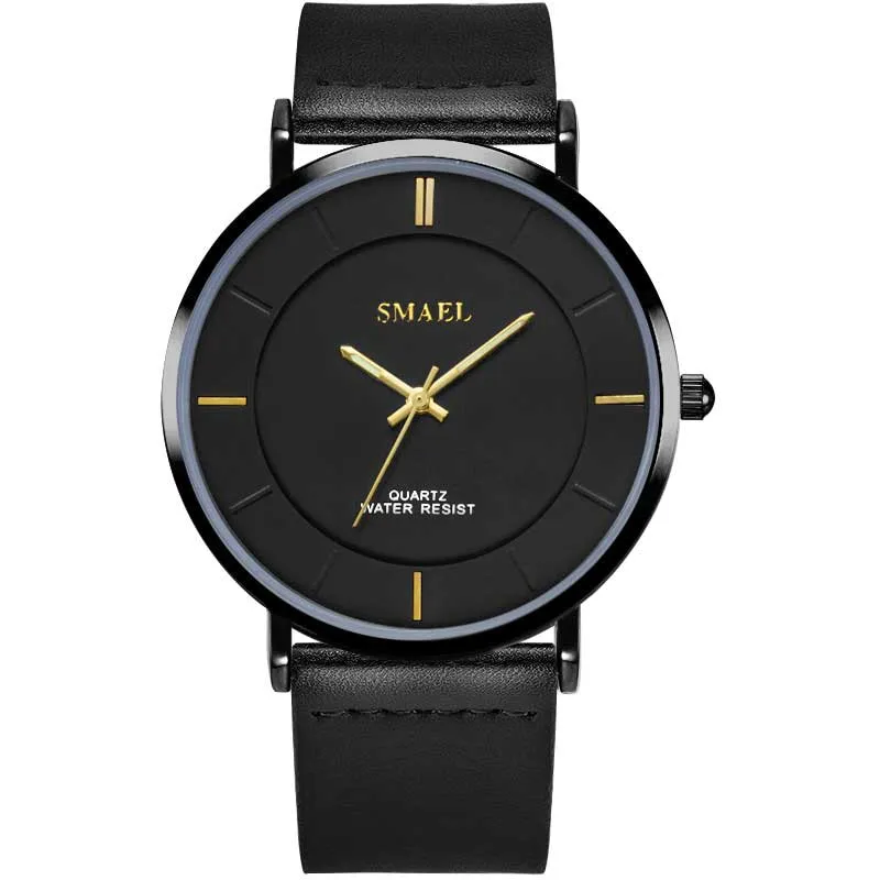 SMAEL Fashion 8MM Ultra-thin Mens Watches Leather Strap Simple style Business Men Waterproof Watch Male Clock Relogio Masculino
