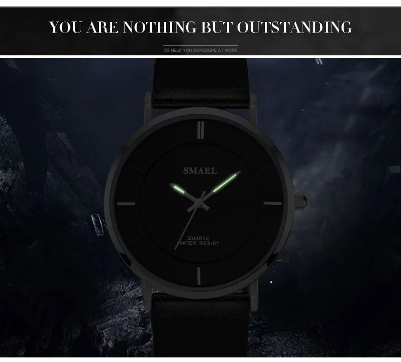 SMAEL Fashion 8MM Ultra-thin Mens Watches Leather Strap Simple style Business Men Waterproof Watch Male Clock Relogio Masculino