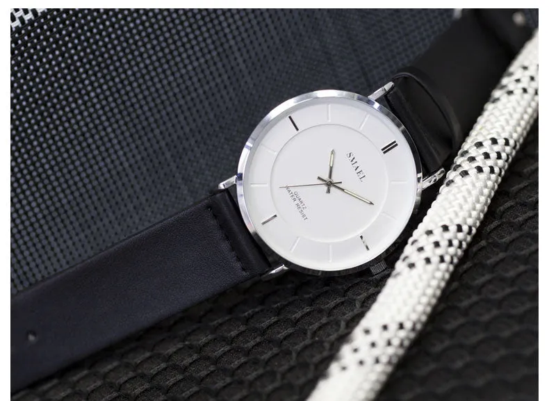 SMAEL Fashion 8MM Ultra-thin Mens Watches Leather Strap Simple style Business Men Waterproof Watch Male Clock Relogio Masculino