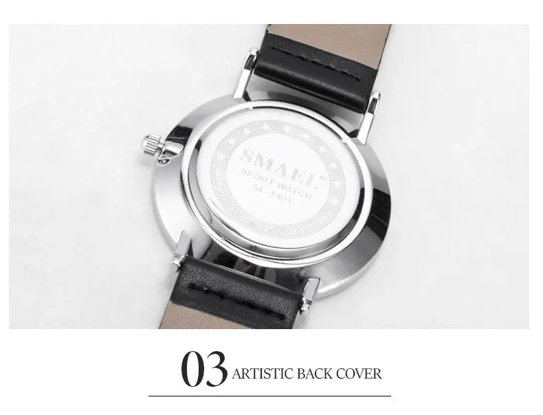SMAEL Fashion 8MM Ultra-thin Mens Watches Leather Strap Simple style Business Men Waterproof Watch Male Clock Relogio Masculino
