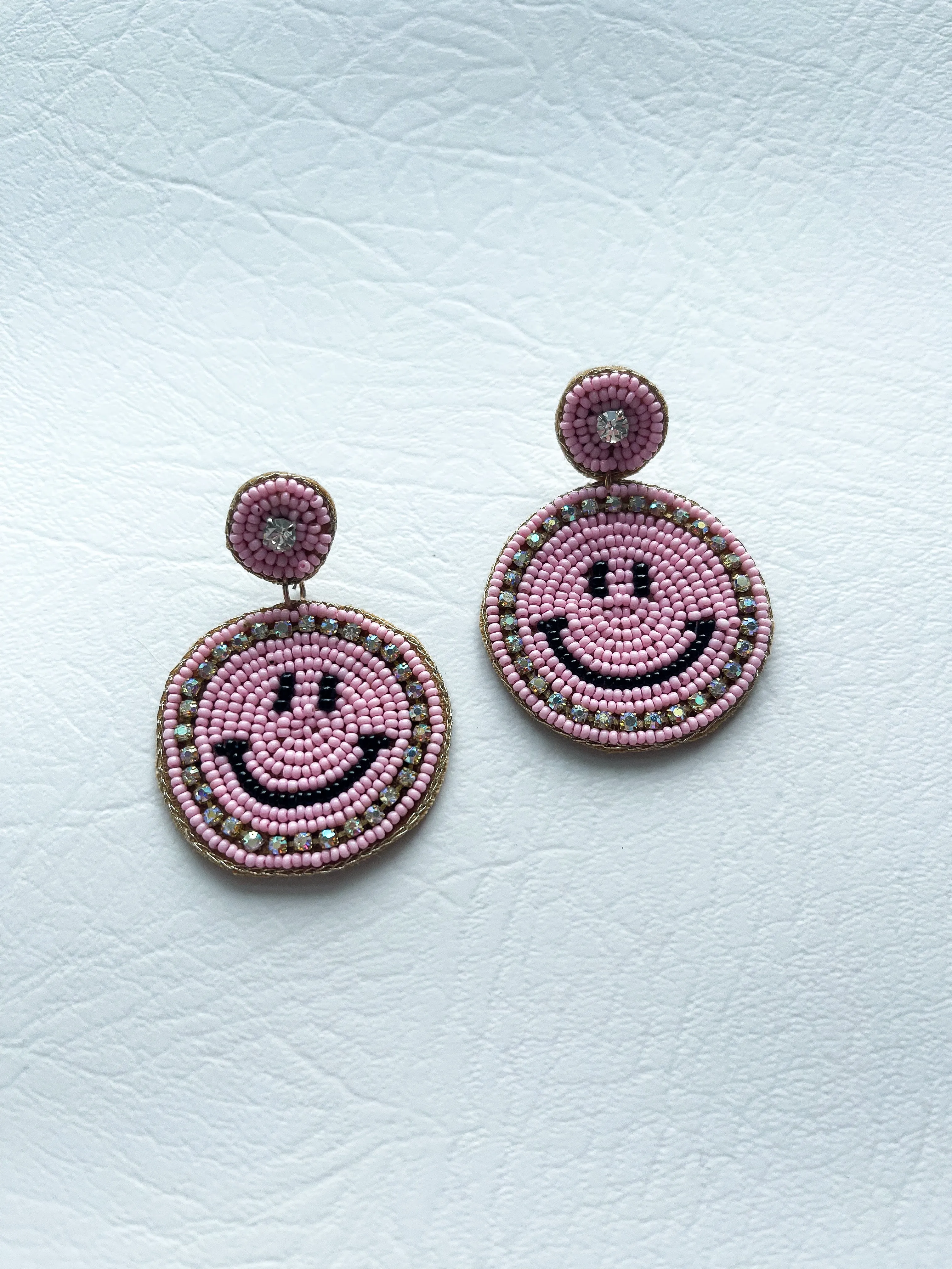 Smiley Face Earrings - Pink