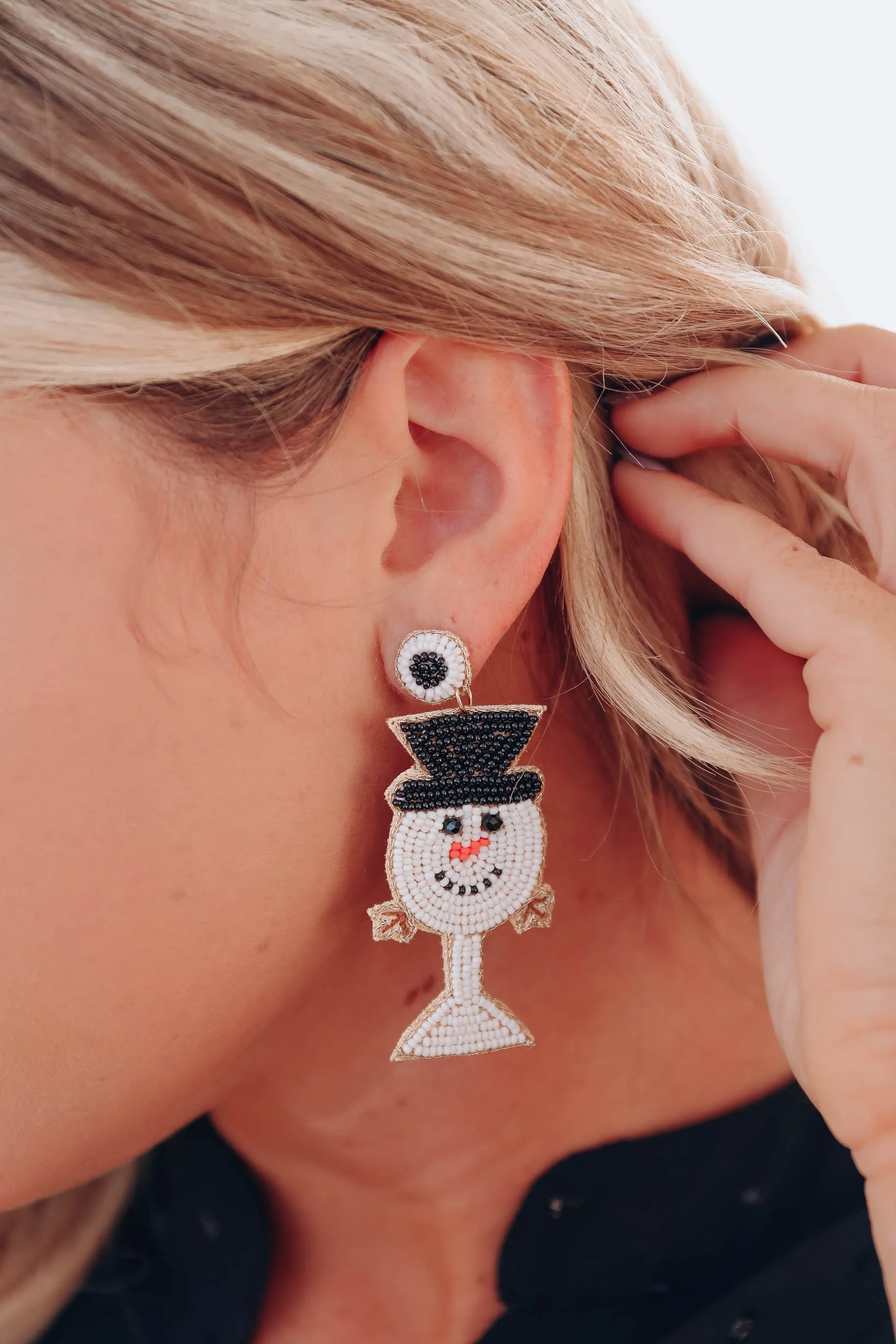 Snowman Beaded Earrings - White