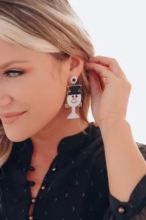 Snowman Beaded Earrings - White