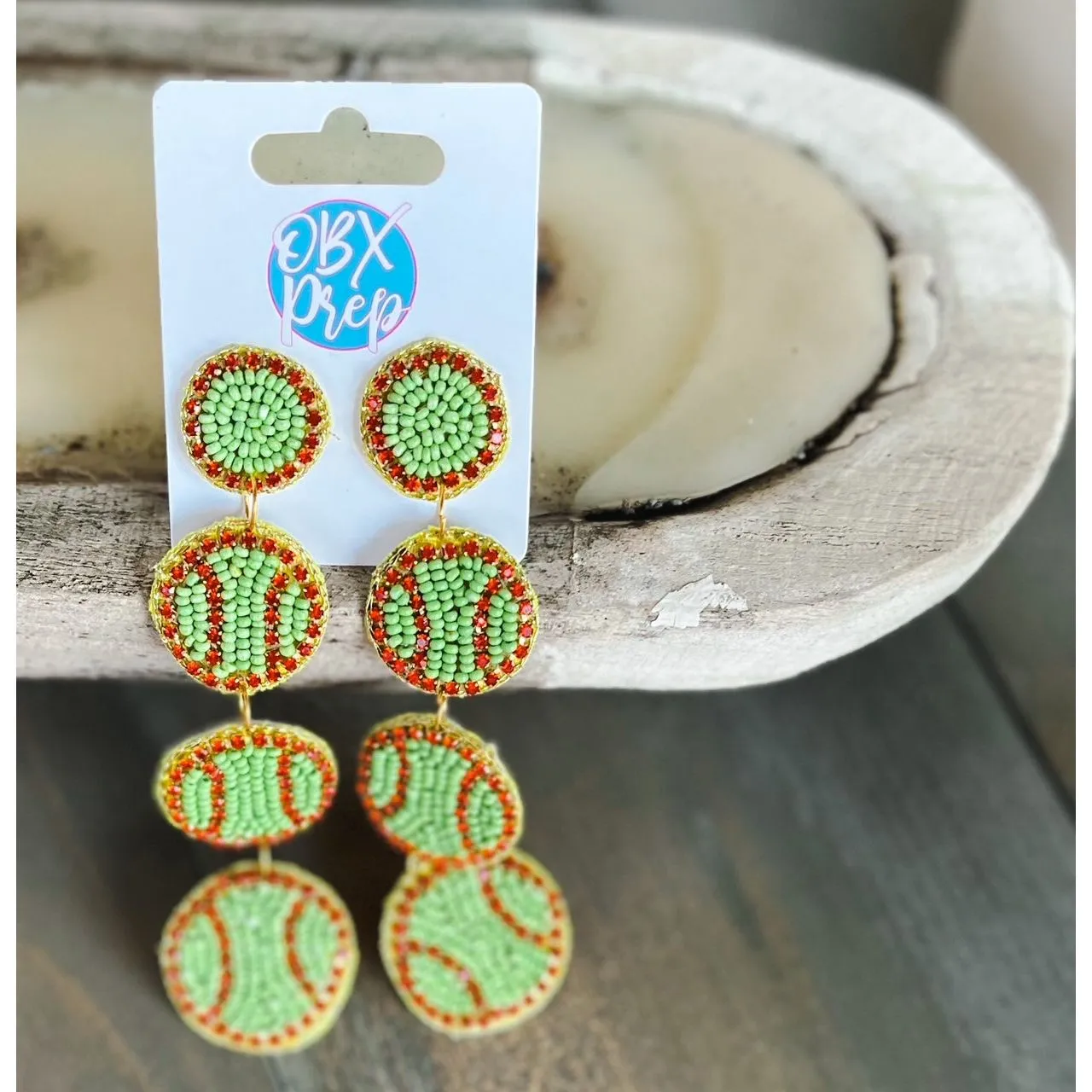 Softball Triple Seed Beaded Dangle Earrings