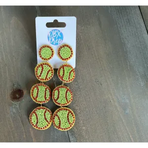 Softball Triple Seed Beaded Dangle Earrings