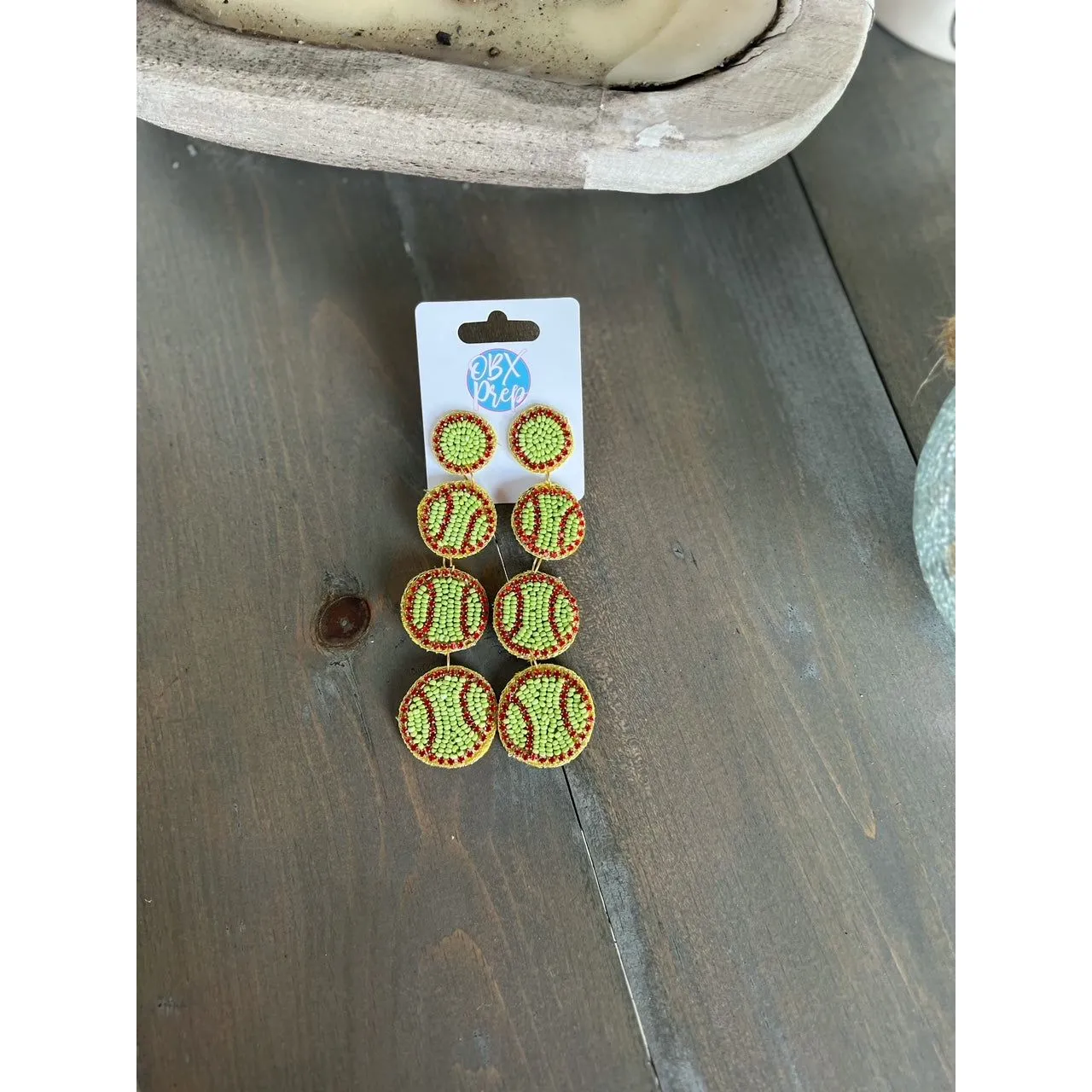 Softball Triple Seed Beaded Dangle Earrings
