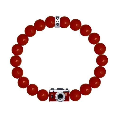 SOKOLOV JUST - Retro Film Photo Camera Agate Bracelet, 925 Silver With Enamel, Red