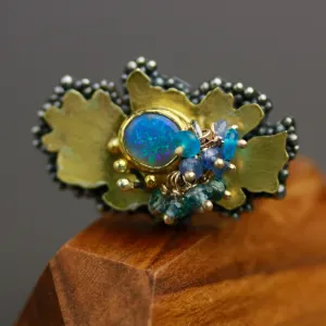 SOLD. Blue Green Opal Stacked Daisy Ring. Size 7.75-8.25