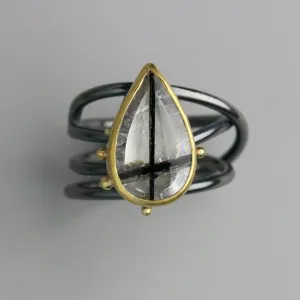 SOLD Tourmalinated Quartz on Swirled Band. Size 6 1/2.