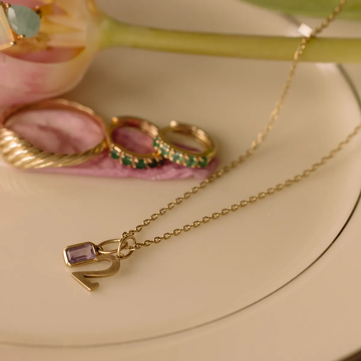 Solid Gold Birthstone Baguette Charm