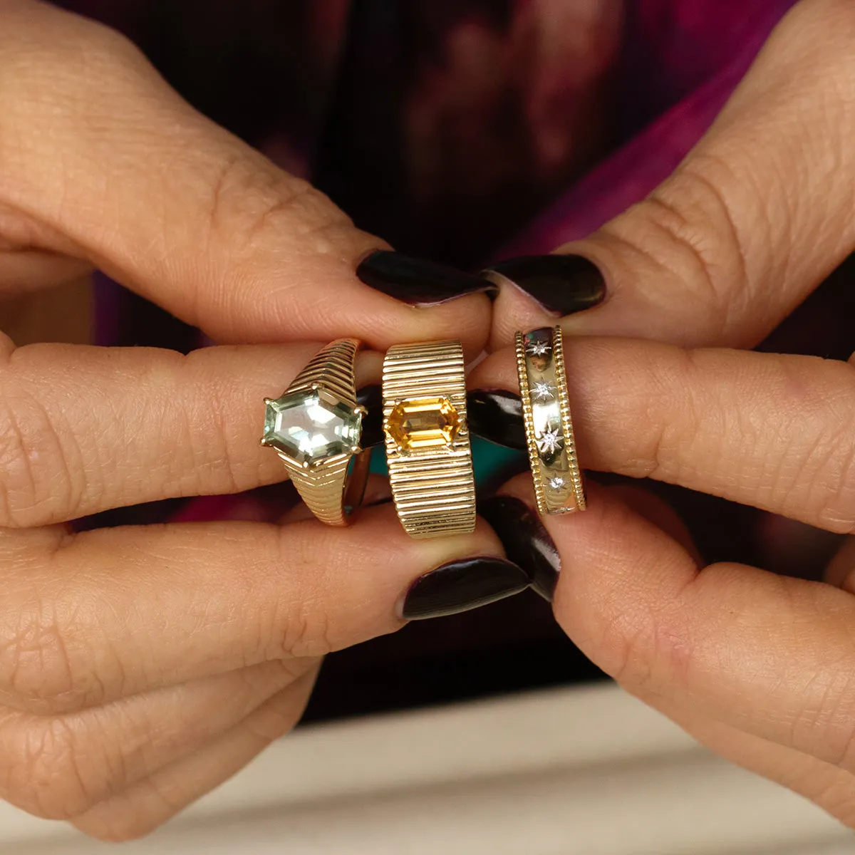 Solid Gold Bold Star Set Diamond Band