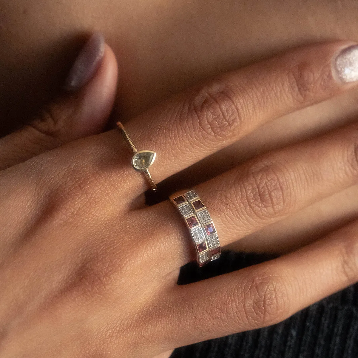 Solid Gold Garnet and Topaz Checkerboard Band