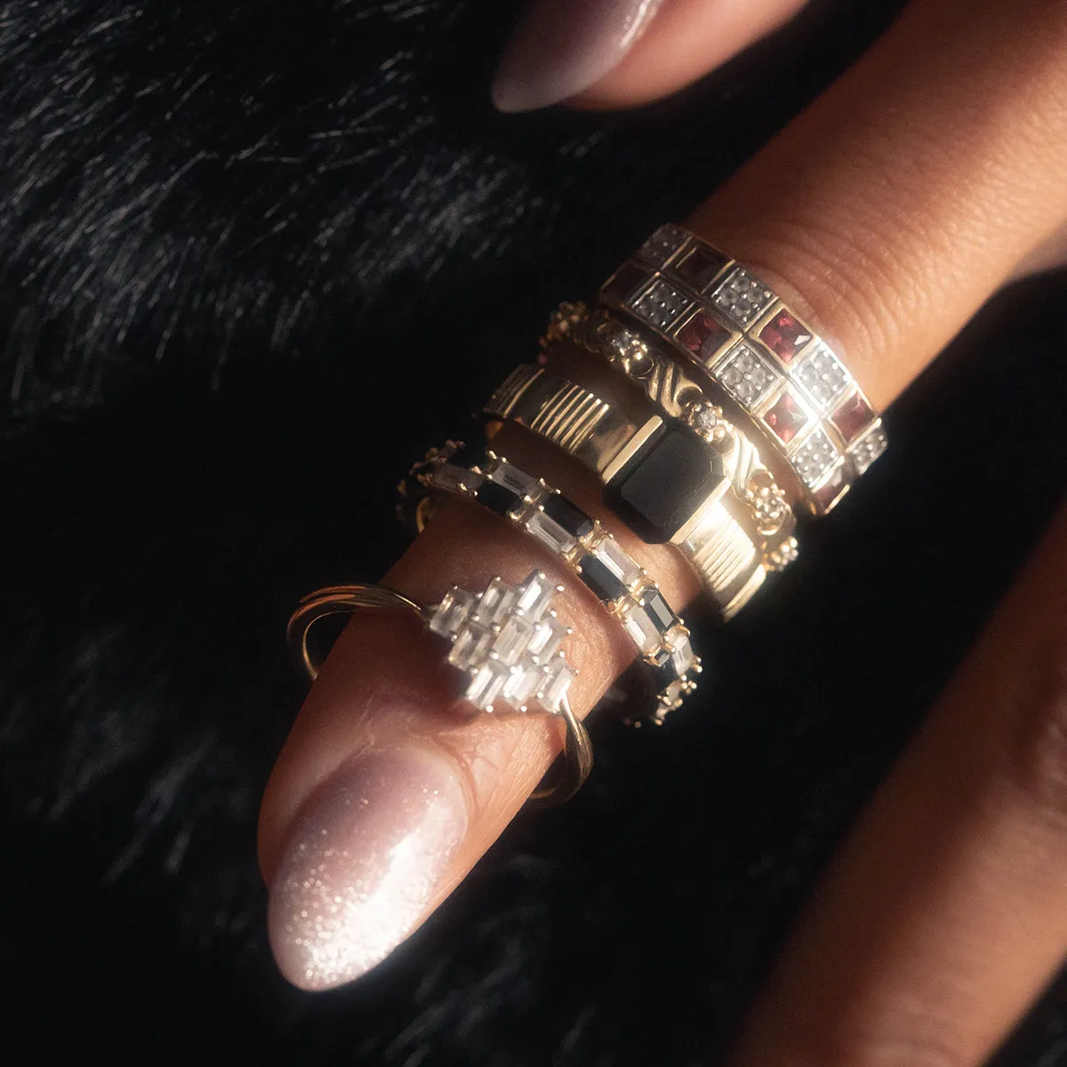 Solid Gold Garnet and Topaz Checkerboard Band
