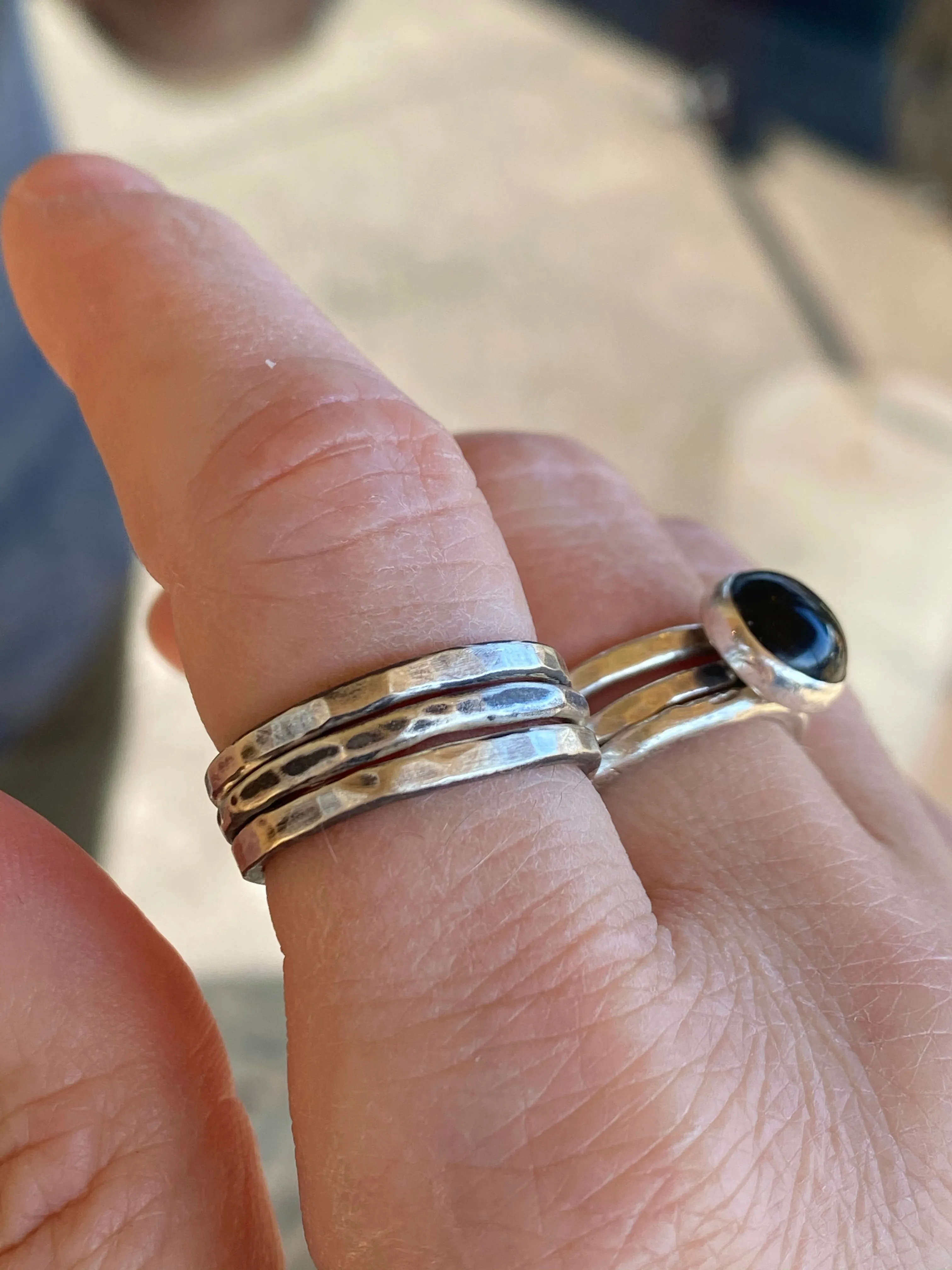 Solid Sterling Silver Stack Ring Set | Hand-Hammered Artisan Jewelry