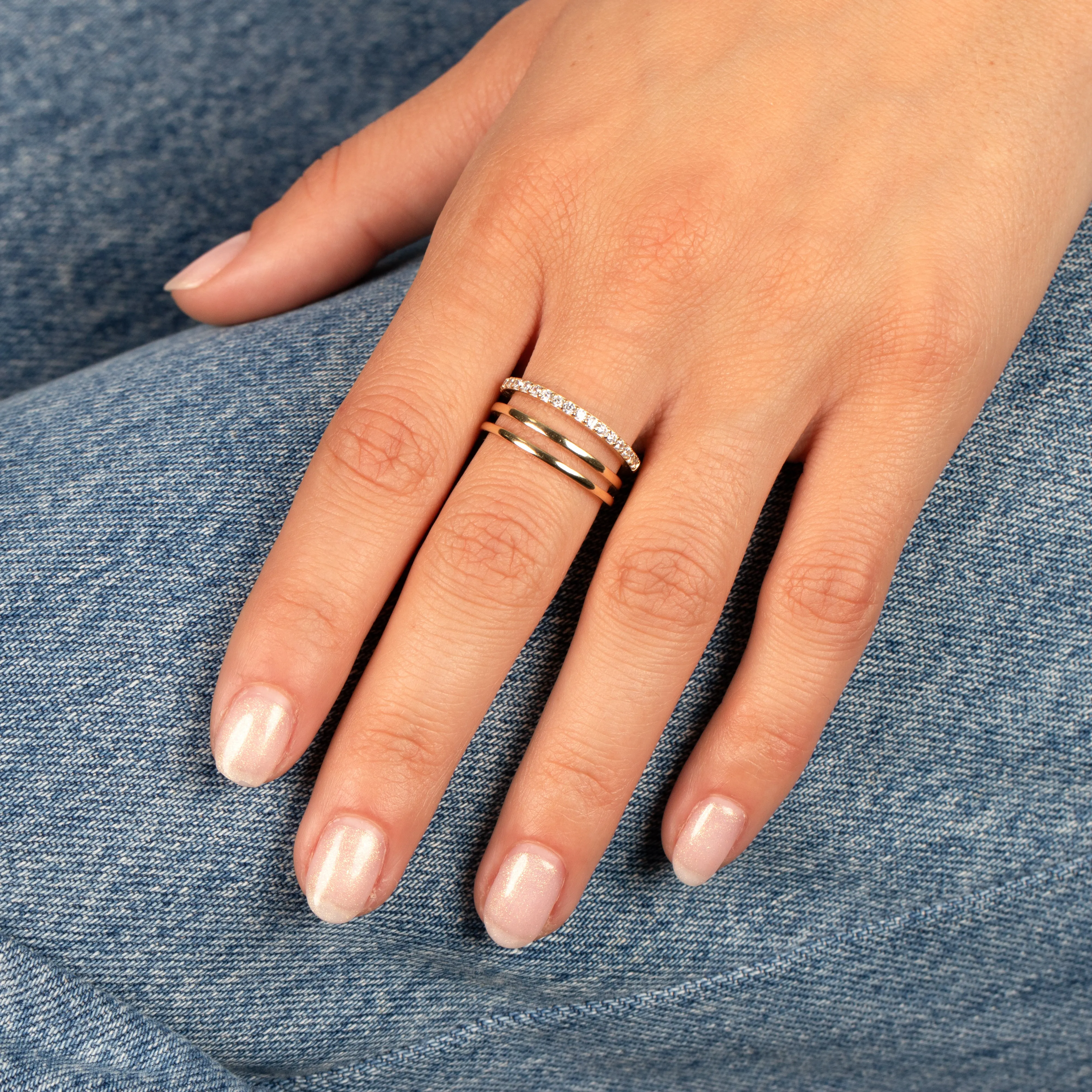 Solid/Pave Triple Stranded Adjustable Ring