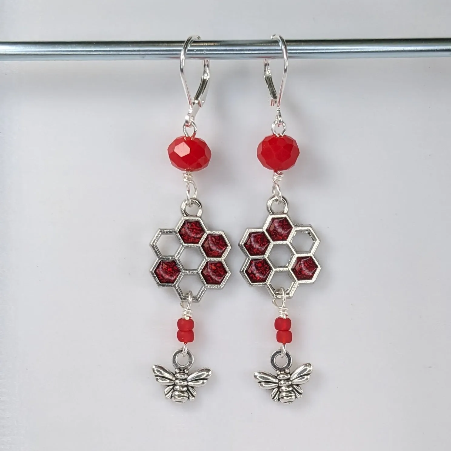 Sparkle Honeycomb & Bee Earrings & Stitch Markers