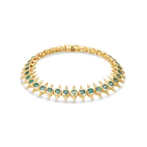Spiked Bezel Set Emerald Bracelet in 14K Yellow Gold