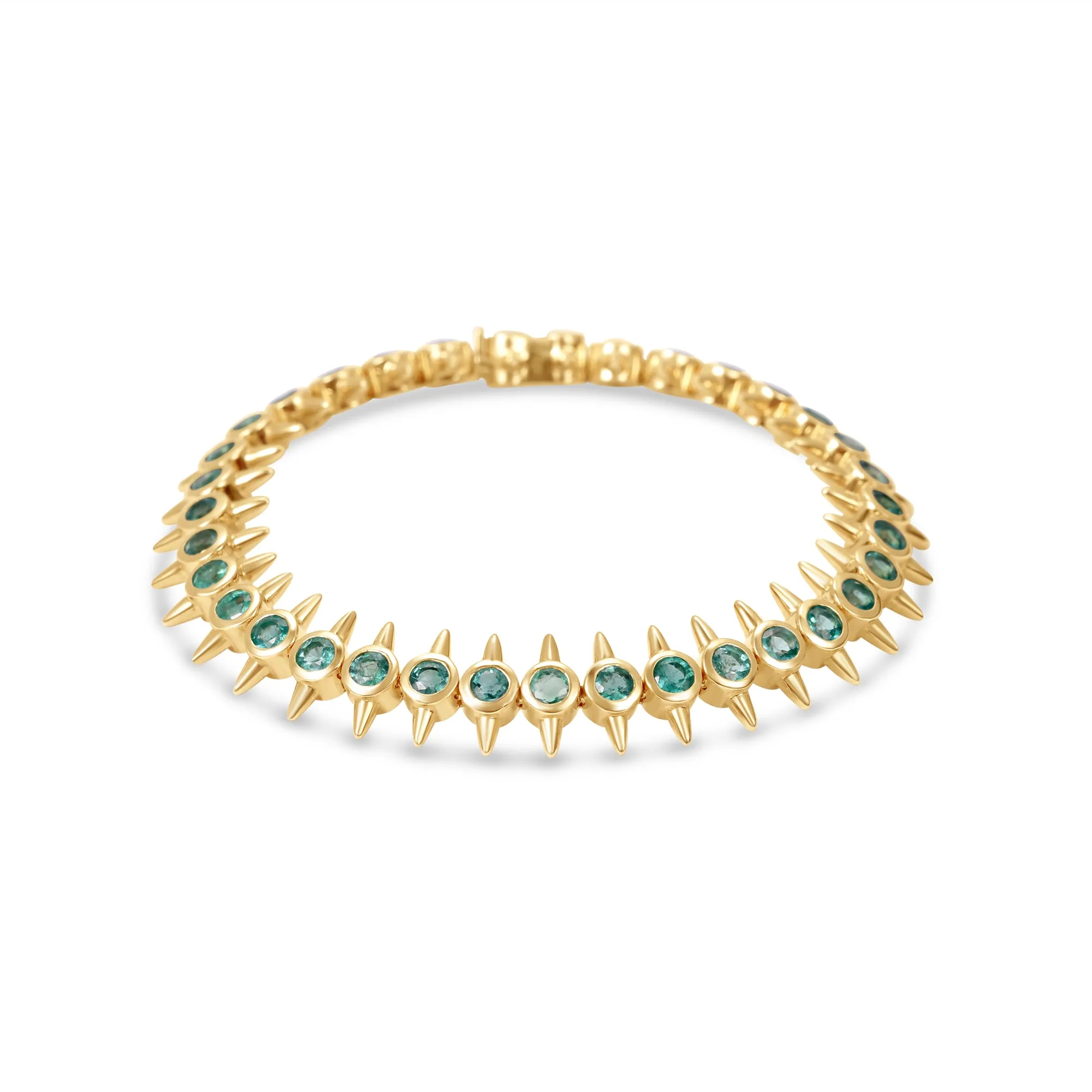 Spiked Bezel Set Emerald Bracelet in 14K Yellow Gold