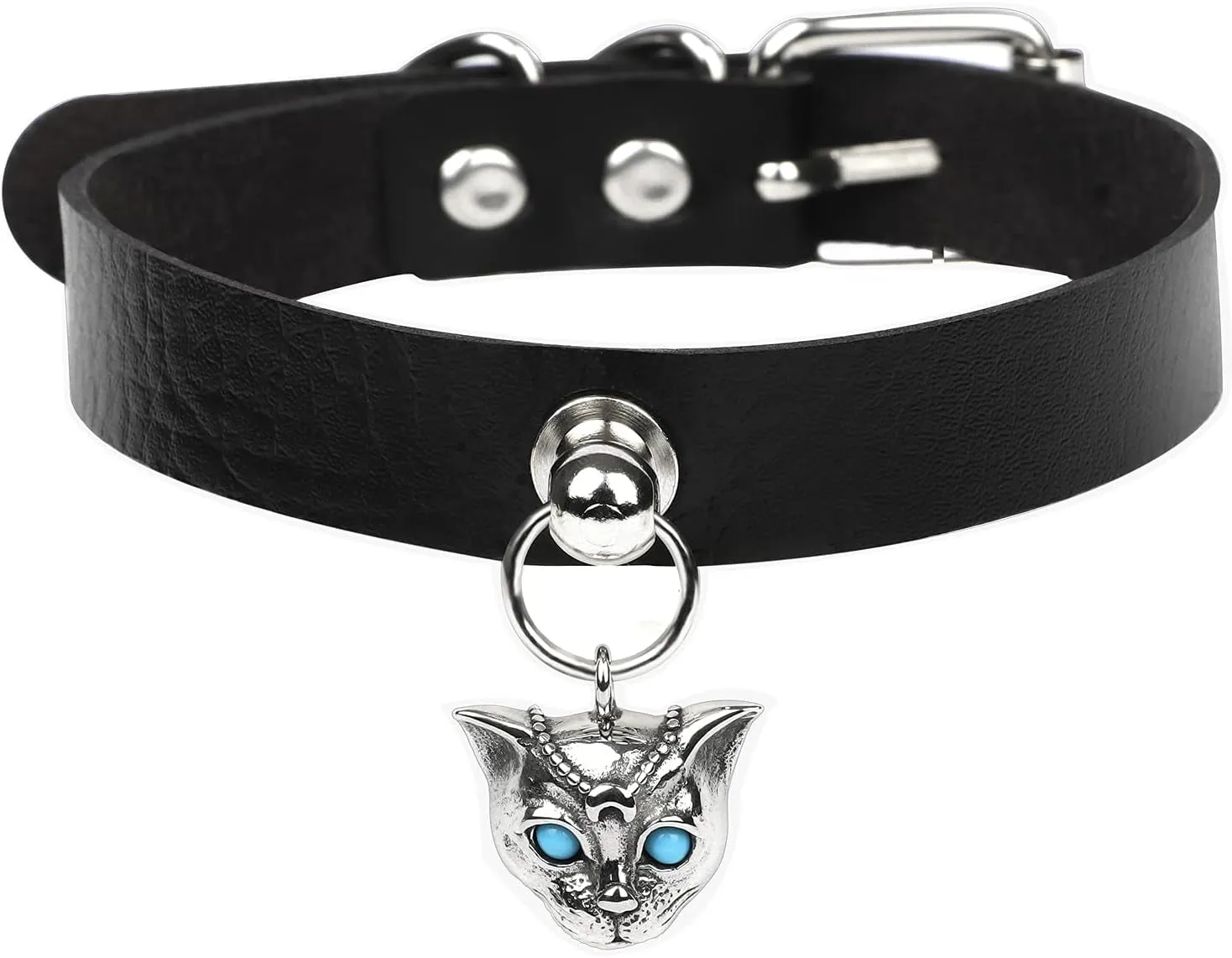 Spiked Choker Goth Necklaces Cat Black Chokers Necklaces for Women Leather Choker for Men Heart Choker Collar Adjustable Punk Jewelry Gifts(Cat A)