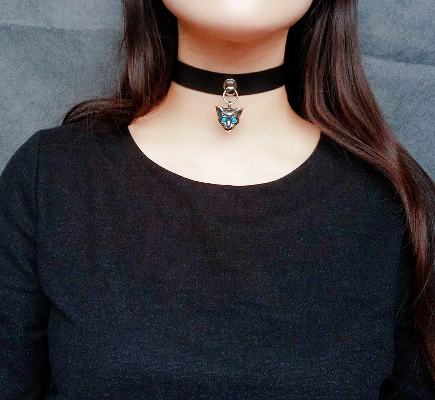 Spiked Choker Goth Necklaces Cat Black Chokers Necklaces for Women Leather Choker for Men Heart Choker Collar Adjustable Punk Jewelry Gifts(Cat A)