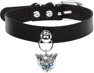 Spiked Choker Goth Necklaces Cat Black Chokers Necklaces for Women Leather Choker for Men Heart Choker Collar Adjustable Punk Jewelry Gifts(Cat A)