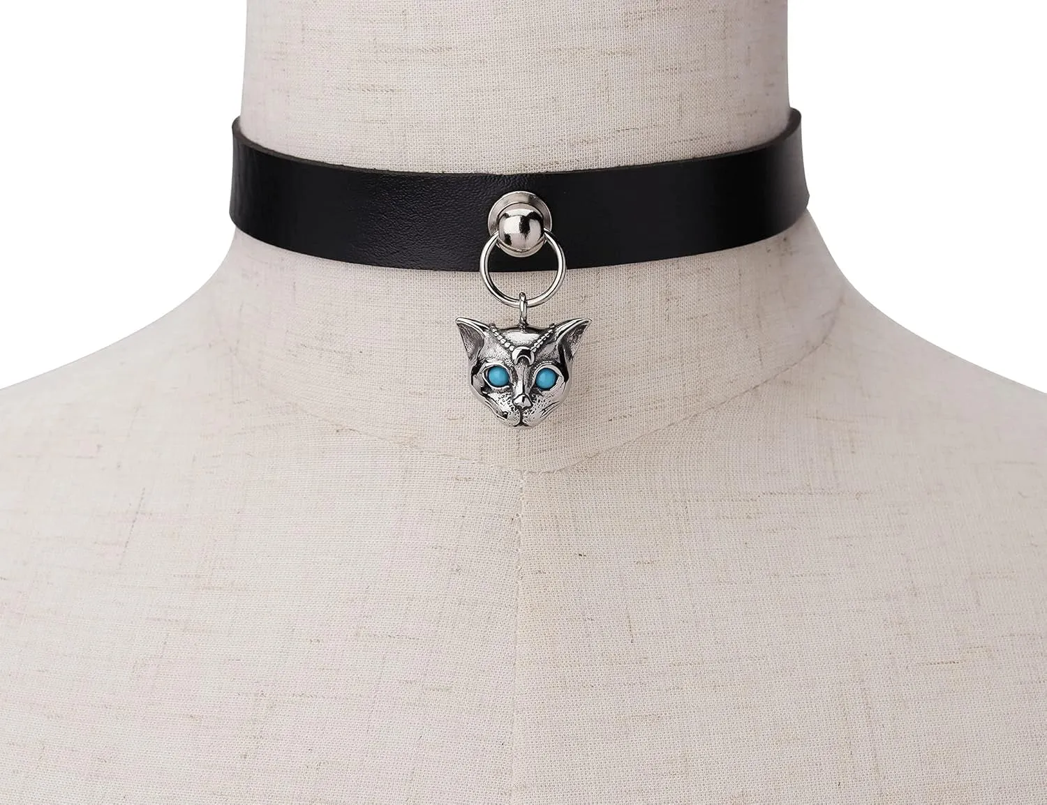 Spiked Choker Goth Necklaces Cat Black Chokers Necklaces for Women Leather Choker for Men Heart Choker Collar Adjustable Punk Jewelry Gifts(Cat A)