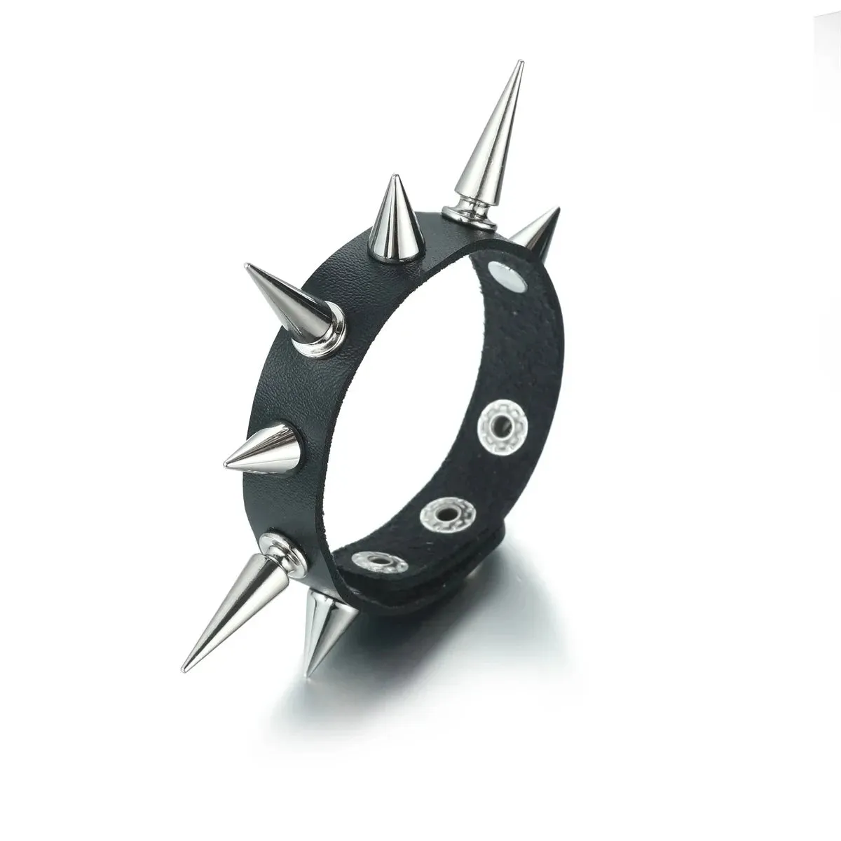 Spiked Studded Bracelet Black Leather Rivet Punk Bracelet Cuff Wrap Bangle Metal Wristband for Men Women Gothic Accessories