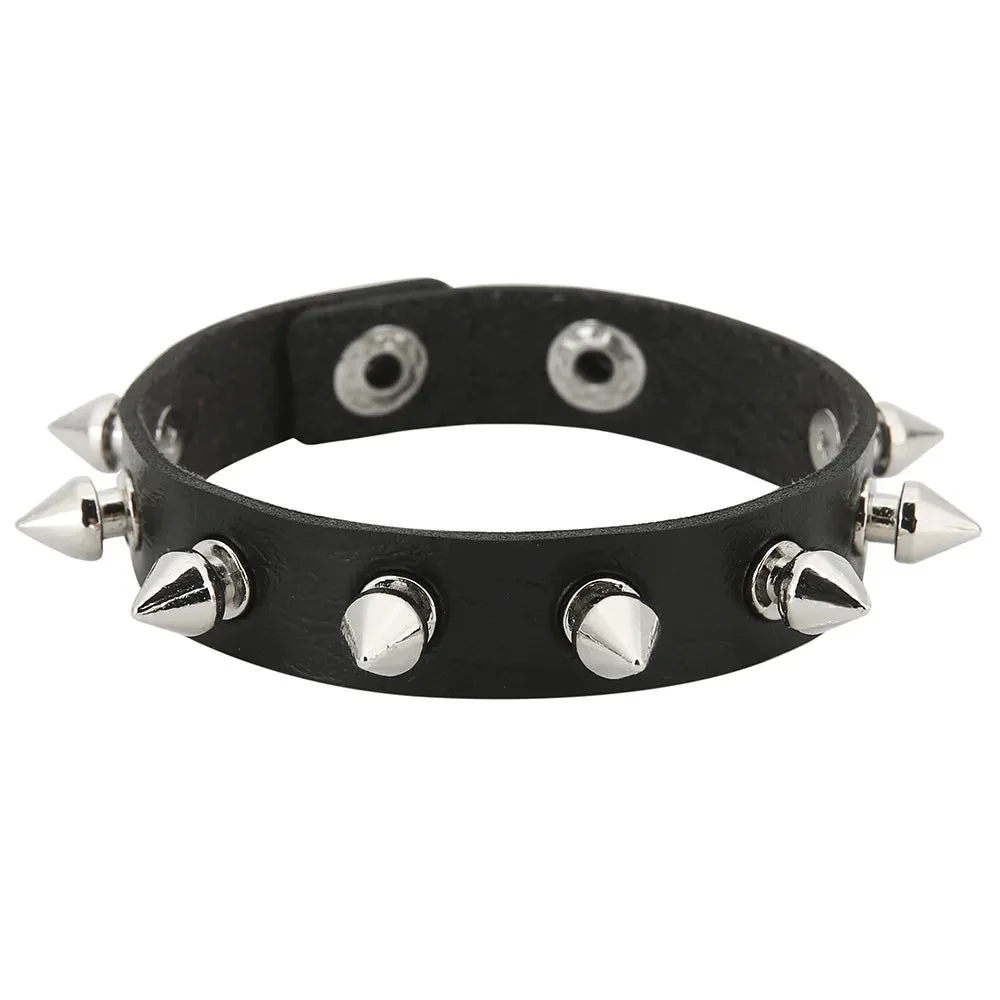 Spiked Studded Bracelet Black Leather Rivet Punk Bracelet Cuff Wrap Bangle Metal Wristband for Men Women Gothic Accessories