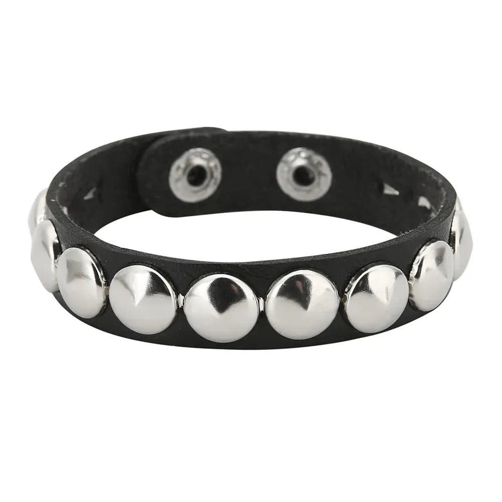 Spiked Studded Bracelet Black Leather Rivet Punk Bracelet Cuff Wrap Bangle Metal Wristband for Men Women Gothic Accessories